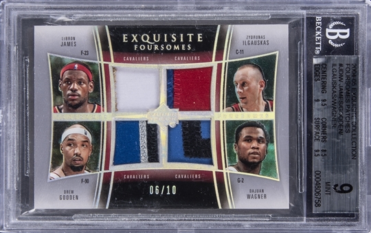 2004-05 UD "Exquisite Collection" Foursomes Patches #JDIW LeBron James/Drew Gooden/Dajuan Wagner/Zydrunas Ilgauskas Game Used Patch Card (#06/10) – BGS MINT 9